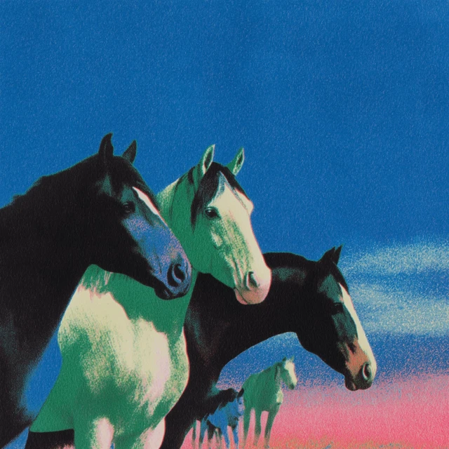 wild mustangs in a muted western palette