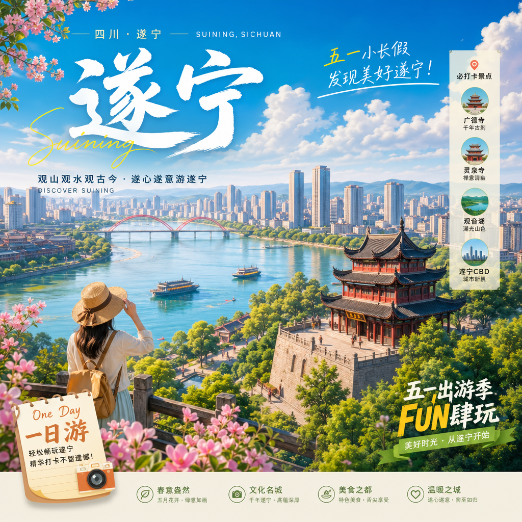 我五一要去遂宁玩 给我制定一个1天得行程